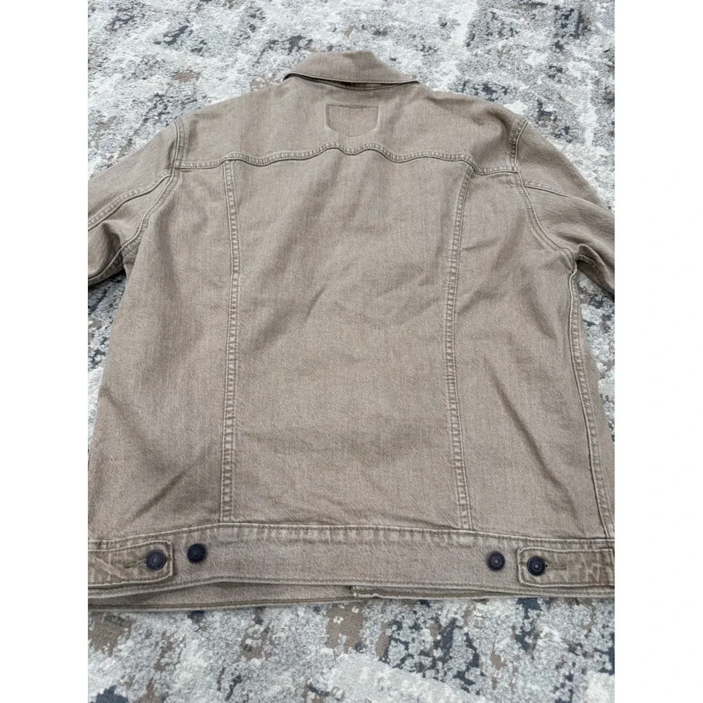 Levis Mens Tan Khaki Denim Trucker Jacket Large Button Front Classic